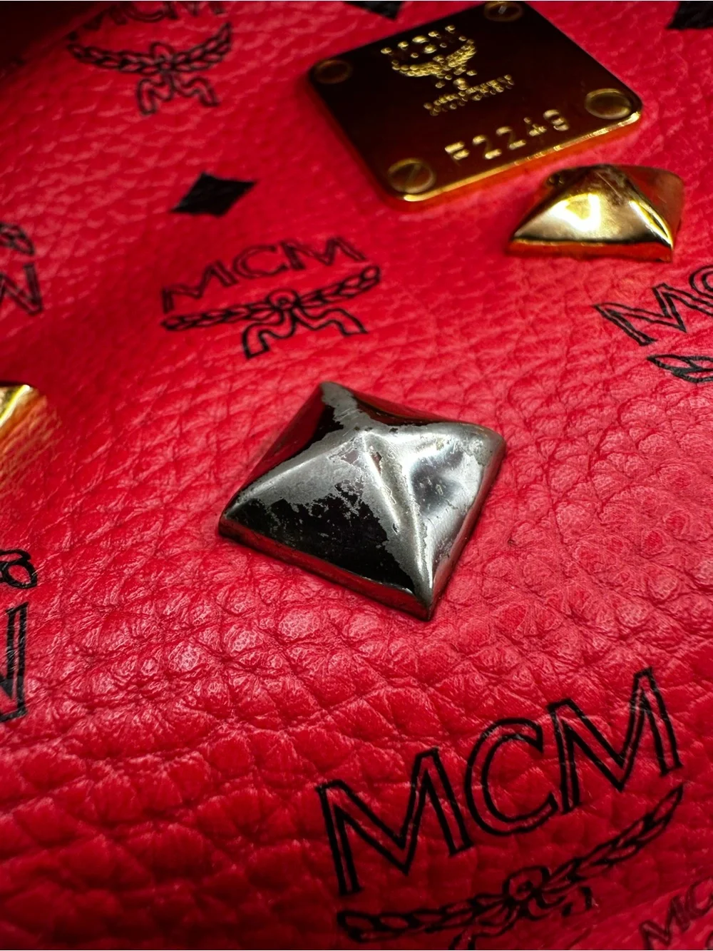 MCM Choral Logo-Print Backpack with Gold & Silver Studs